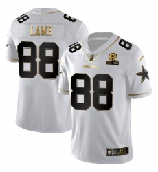 Men Dallas Cowboys 88 CeeDee Lamb White Golden Edition With 1960 Patch Limited Stitched Jersey