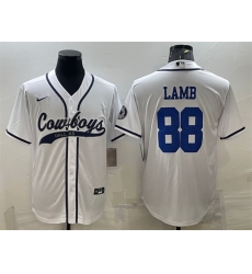Men Dallas Cowboys 88 CeeDee Lamb White With Patch Cool Base Stitched Baseball Jersey