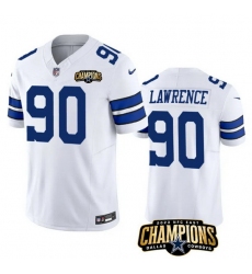 Men Dallas Cowboys 90 DeMarcus Lawrence White 2023 F U S E  NFC East Champions Patch Stitched Football Jersey