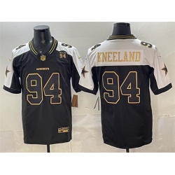 Men Dallas Cowboys 94 Marshawn Kneeland Black Gold 2025 F U S E  94 Marshawn Kneeland Memorial Patch Vapor Limited Stitched Football Jersey