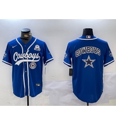 Men Dallas Cowboys Big Logo Royal With Patch Cool Base Stitched Baseball Jersey 4