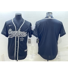 Men Dallas Cowboys Blank Black Reflective With Patch Cool Base Stitched Baseball Jersey