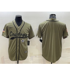 Men Dallas Cowboys Blank Olive Salute To Service Cool Base Stitched Baseball Jersey