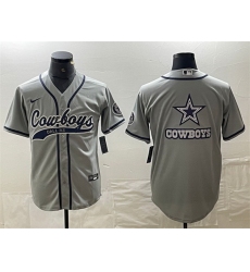 Men Dallas Cowboys Grey Team Big Logo With Patch Cool Base Stitched Baseball Jersey