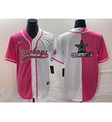 Men Dallas Cowboys Pink White Split Team Big Logo Cool Base Stitched Baseball Jersey