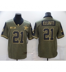 Men's Dallas Cowboys #21 Ezekiel Elliott Nike Gold 2021 Salute To Service Limited Player Jersey