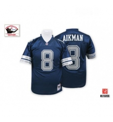 Mens Mitchell and Ness Dallas Cowboys 8 Troy Aikman Authentic Navy Blue Throwback NFL Jersey