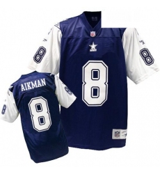 Mens Mitchell and Ness Dallas Cowboys 8 Troy Aikman Authentic Navy BlueWhite Authentic Throwback NFL Jersey