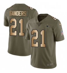 Mens Nike Dallas Cowboys 21 Deion Sanders Limited OliveGold 2017 Salute to Service NFL Jersey