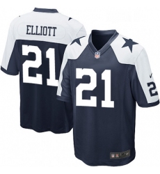 Mens Nike Dallas Cowboys 21 Ezekiel Elliott Game Navy Blue Throwback Alternate NFL Jersey