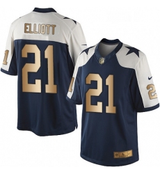 Mens Nike Dallas Cowboys 21 Ezekiel Elliott Limited NavyGold Throwback Alternate NFL Jersey