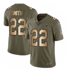 Mens Nike Dallas Cowboys 22 Emmitt Smith Limited OliveGold 2017 Salute to Service NFL Jersey