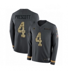 Mens Nike Dallas Cowboys 4 Dak Prescott Limited Black Salute to Service Therma Long Sleeve NFL Jersey