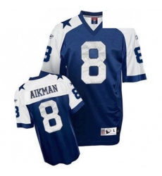 Mens Reebok Dallas Cowboys 8 Troy Aikman Authentic Navy Blue Thanksgiving Throwback NFL Jersey