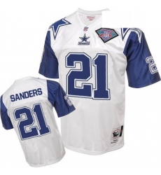 Mitchell and Ness Dallas Cowboys 21 Deion Sanders Authentic White 75TH Patch Throwback NFL Jersey