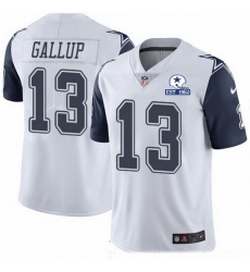 Nike Cowboys 13 Michael Gallup White Men Stitched With Established In 1960 Patch NFL Limited Rush Jersey