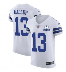 Nike Cowboys 13 Michael Gallup White Men Stitched With Established In 1960 Patch NFL New Elite Jersey