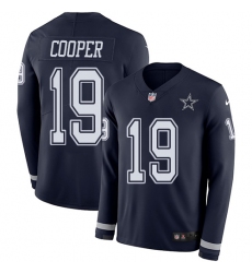 Nike Cowboys #19 Amari Cooper Navy Blue Team Color Men Stitched NFL Limited Therma Long Sleeve Jersey