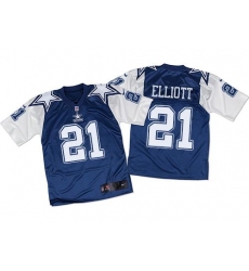 Nike Cowboys #21 Ezekiel Elliott Navy Blue White Throwback Mens Stitched NFL Elite Jersey