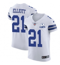 Nike Cowboys 21 Ezekiel Elliott White Men Stitched With Established In 1960 Patch NFL New Elite Jersey
