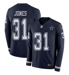 Nike Cowboys #31 Byron Jones Navy Blue Team Color Men Stitched NFL Limited Therma Long Sleeve Jersey