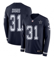 Nike Cowboys 31 Trevon Diggs Navy Blue Team Color Men Stitched NFL Limited Therma Long Sleeve Jersey