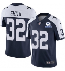 Nike Cowboys 32 Saivion Smith Navy Blue Thanksgiving Men Stitched With Established In 1960 Patch NFL Vapor Untouchable Limited Throwback Jersey
