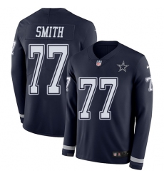 Nike Cowboys #77 Tyron Smith Navy Blue Team Color Men Stitched NFL Limited Therma Long Sleeve Jersey