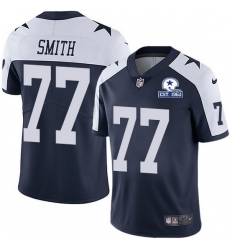 Nike Cowboys 77 Tyron Smith Navy Blue Thanksgiving Men Stitched With Established In 1960 Patch NFL Vapor Untouchable Limited Throwback Jersey