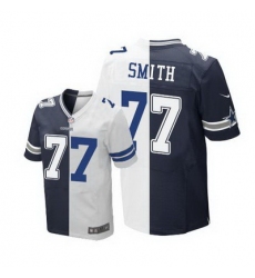 Nike Cowboys #77 Tyron Smith Navy Blue White Mens Stitched NFL Elite Split Jersey
