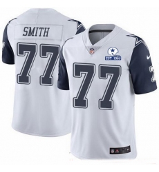 Nike Cowboys 77 Tyron Smith White Men Stitched With Established In 1960 Patch NFL Limited Rush Jersey