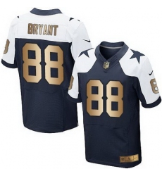 Nike Cowboys #88 Dez Bryant Navy Blue Thanksgiving Throwback Mens Stitched NFL Elite Gold Jersey