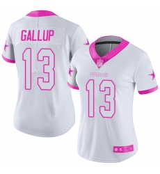 Cowboys #13 Michael Gallup White Pink Women Stitched Football Limited Rush Fashion Jersey