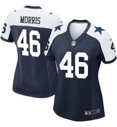 Nike Cowboys #46 Alfred Morris Navy Blue Thanksgiving Womens Stitched NFL Throwback Elite Jersey