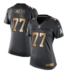 Nike Cowboys #77 Tyron Smith Black Womens Stitched NFL Limited Gold Salute to Service Jersey