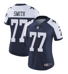 Nike Cowboys #77 Tyron Smith Navy Blue Thanksgiving Womens Stitched NFL Vapor Untouchable Limited Throwback Jersey