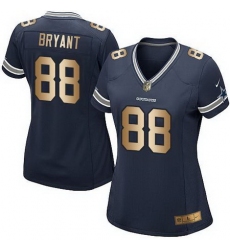 Nike Cowboys #88 Dez Bryant Navy Blue Team Color Womens Stitched NFL Elite Gold Jersey