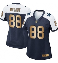 Nike Cowboys #88 Dez Bryant Navy Blue Thanksgiving Throwback Womens Stitched NFL Elite Gold Jersey