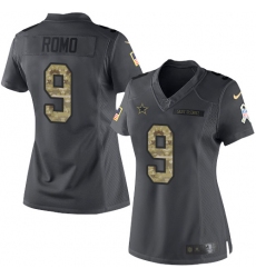 Nike Cowboys #9 Tony Romo Black Womens Stitched NFL Limited 2016 Salute to Service Jersey