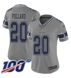 Women Cowboys 20 Tony Pollard Gray Stitched Football Limited Inverted Legend 100th Season Jersey