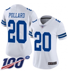 Women Cowboys 20 Tony Pollard White Stitched Football 100th Season Vapor Limited Jersey