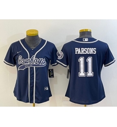 Women Dallas Cowboys 11 Micah Parsons Navy With Patch Cool Base Stitched Baseball Jersey
