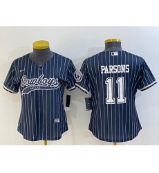 Women Dallas Cowboys 11 Micah Parsons Navy With Patch Cool Base Stitched Baseball Jersey_1
