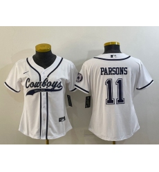 Women Dallas Cowboys 11 Micah Parsons White With Patch Cool Base Stitched Baseball Jersey
