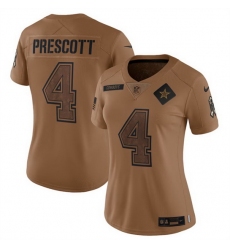 Women Dallas Cowboys 4 Dak Prescott 2023 Brown Salute To Service Limited Stitched Football Jersey 28Run Small uFF09