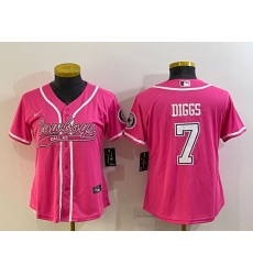 Women Dallas Cowboys 7 Trevon Diggs Pink With Patch Cool Base Stitched Baseball Jersey