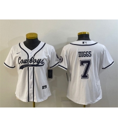 Women Dallas Cowboys 7 Trevon Diggs White With Patch Cool Base Stitched Baseball Jersey
