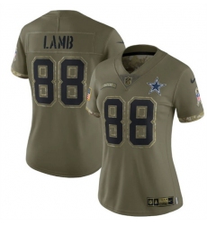 Women Dallas Cowboys 88 CeeDee Lamb Olive 2022 Salute To Service Limited Stitched Jersey