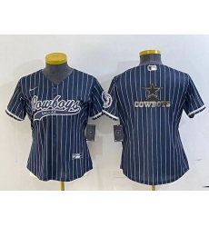 Women Dallas Cowboys Navy Team Big Logo With Patch Cool Base Stitched Baseball Jersey