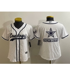 Women Dallas Cowboys White Team Big Logo With Patch Cool Base Stitched Baseball Jersey 